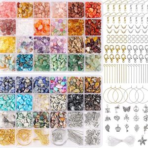 QUEFE 720pcs Crystal Chips Beads Ring Making Kit, 40 Colors Crystal Chips and Gemstone Beads for Jewelry Making Crystal Beads for Ring, Bracelets Earring Making Supplies, Craft Gifts