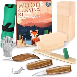 Wood Carving Kit, Whittling Kit for Beginners 17PCS Wood Carving Tools with 3PCS Whittling Knife 9PCS Basswood Blocks & Gloves & Strop Block & Polishing Compound Wood Carving Set Hobbies for Adults