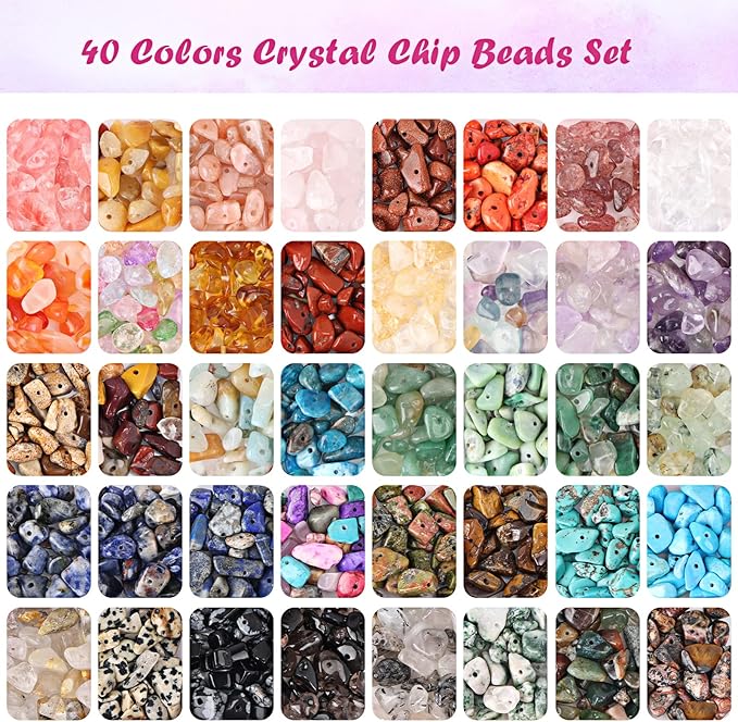 QUEFE 720pcs Crystal Chips Beads Ring Making Kit, 40 Colors Crystal Chips and Gemstone Beads for Jewelry Making Crystal Beads for Ring, Bracelets Earring Making Supplies, Craft Gifts - Image 4